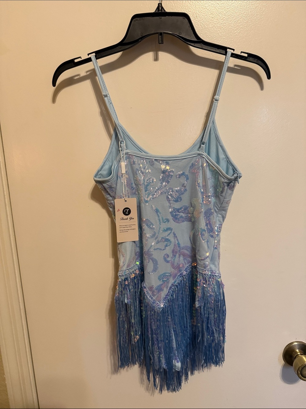 Light Blue Beaded Fringe Dance Bodysuit - Picture 5 of 9